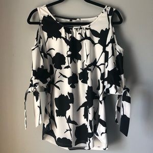 Black and white cold shoulder top